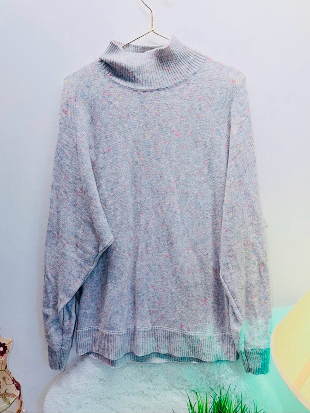 Cashmere Blend Soft High-Neck Women's Light Weight Pinkish Blue Summer Sweater 💞